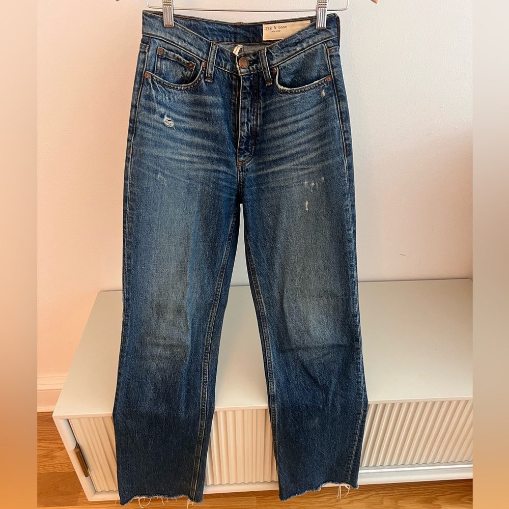 rag & bone Women's Straight Leg Jeans in Medium Blue Wash - Picture 5 of 8